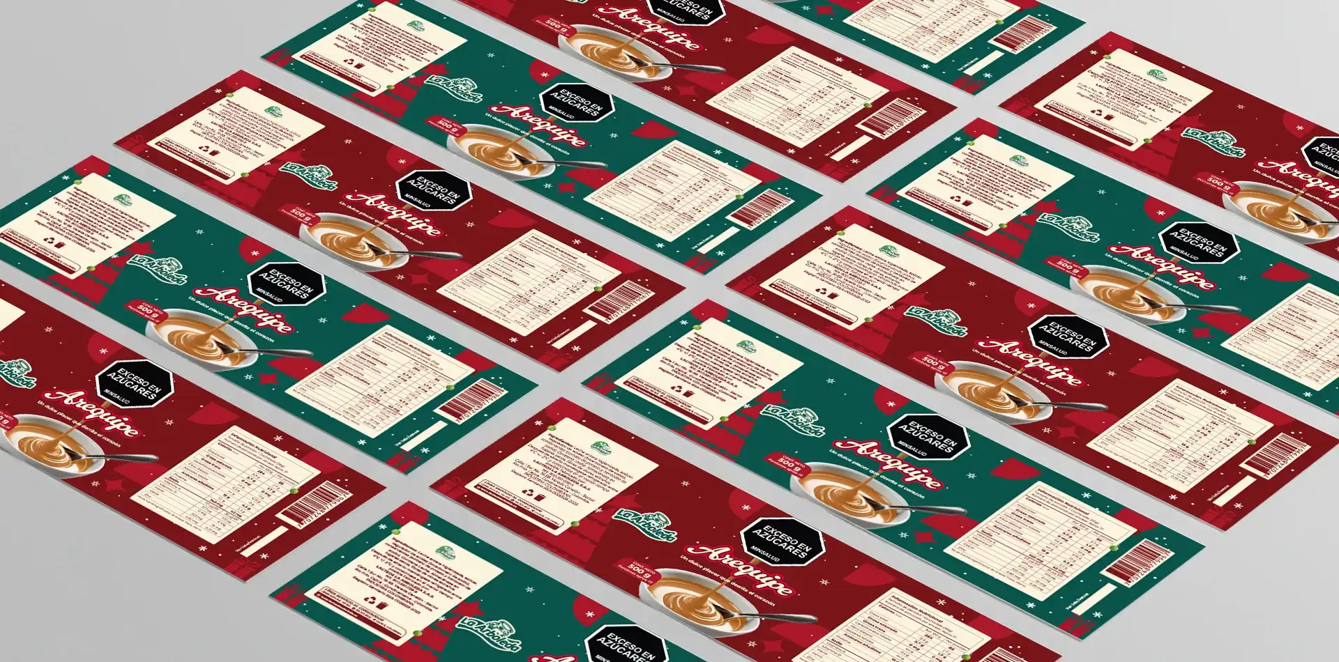 Diseño de packaging navideño para arequipe de Lácteos La Arboleda con empaque edición especial festiva